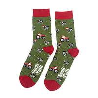 Bambussocken "Weihnachtskuh" Grün/Rot, Größe 40-46