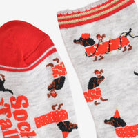 Bambussocken "Dackel" Grau/Rot, Größe 36-40