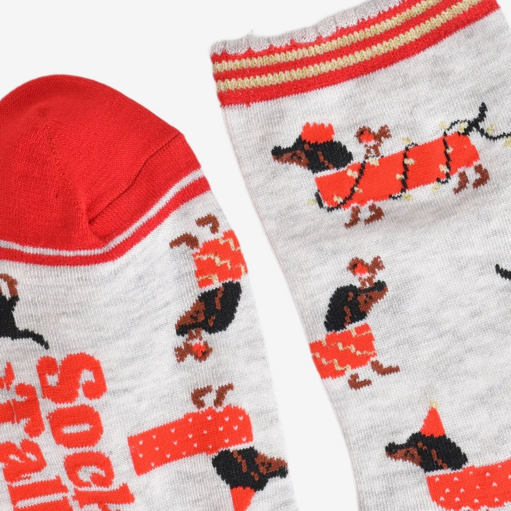 Bambussocken "Dackel" Grau/Rot, Größe 36-40