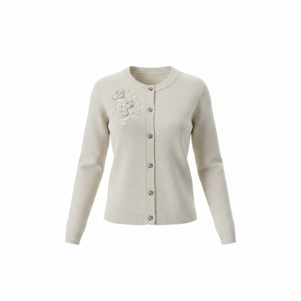 Strickjacke „Alpenblüte“, hellbeige