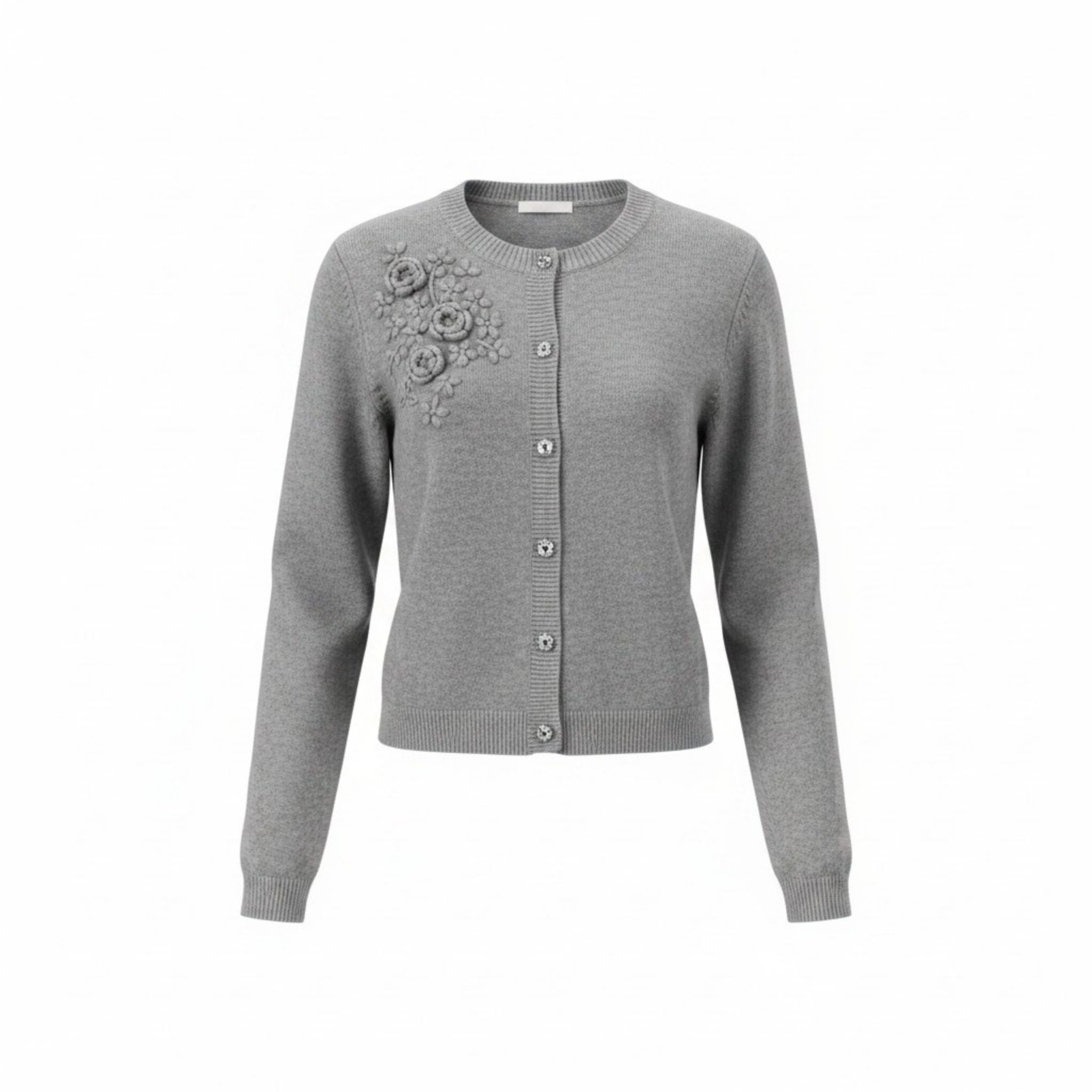 Strickjacke „Alpenblüte“, Hellgrau