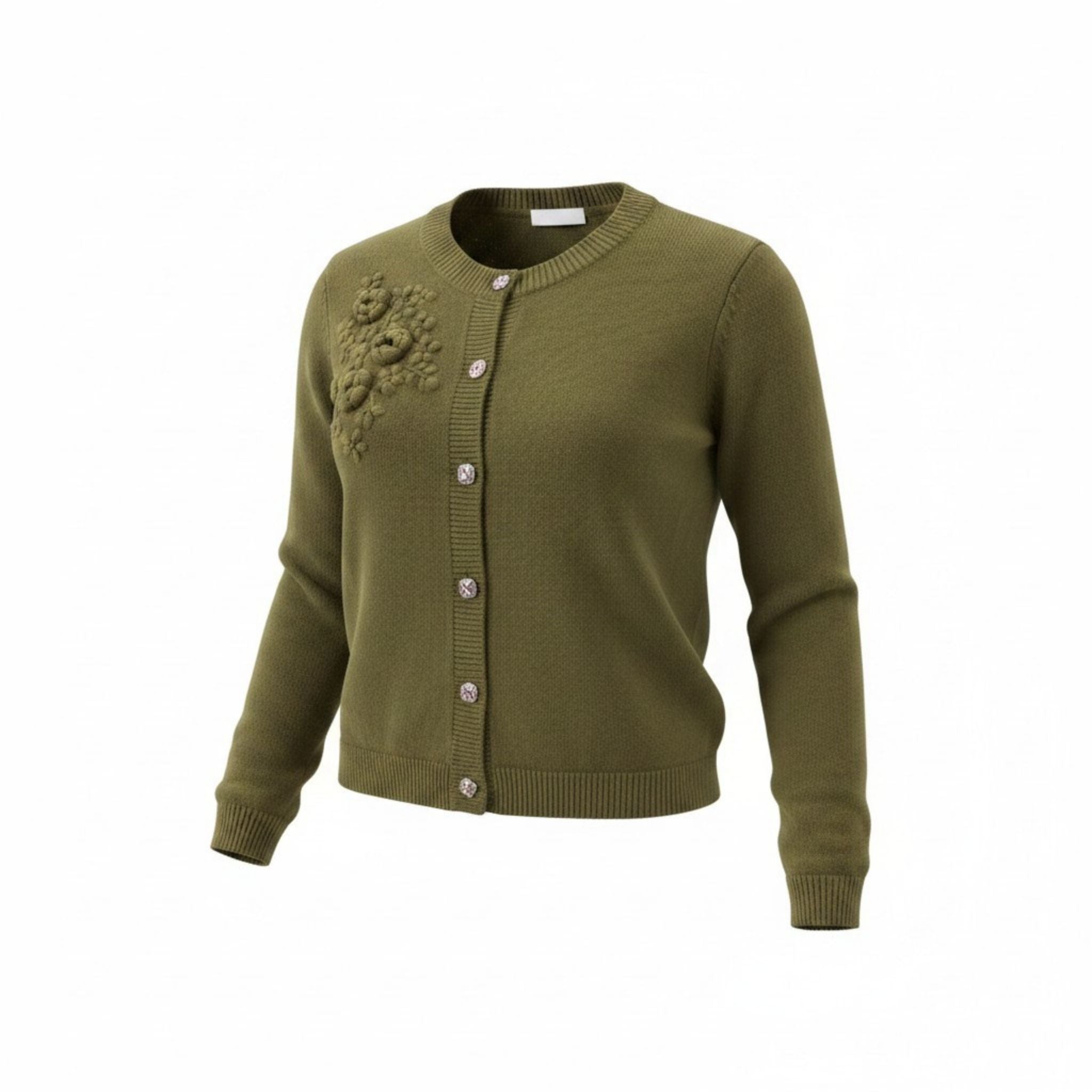 Strickjacke „Alpenblüte“, Olive