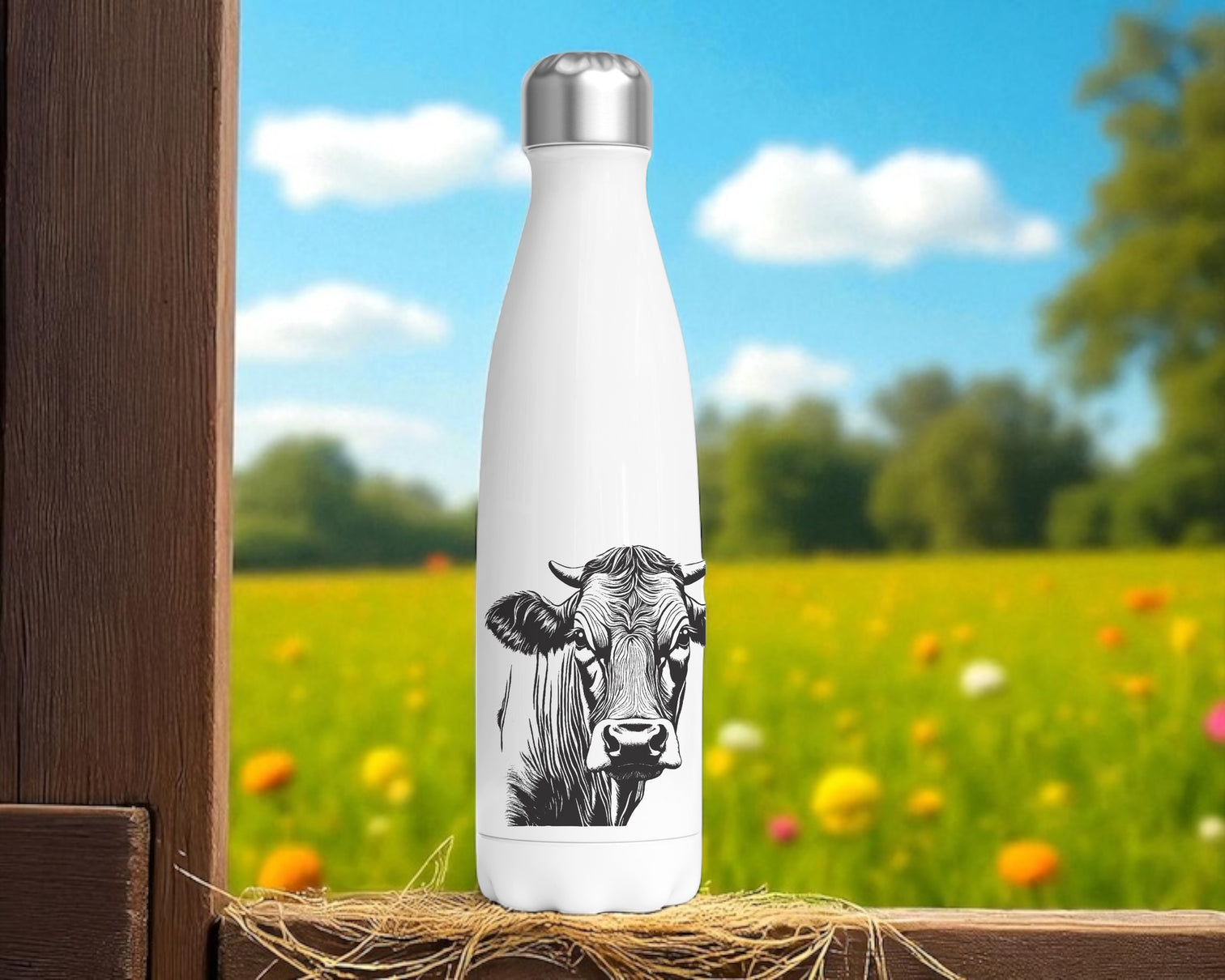 Bergverliebt® Edelstahl-Thermoflasche "Kuh Josy" weiß 500 ml