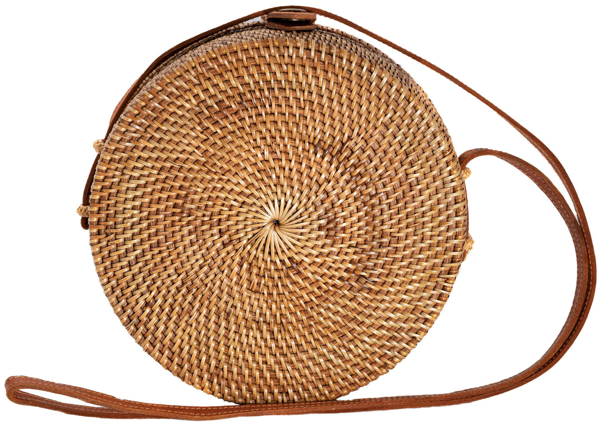 "Hoamatkorb" Runde, hangefertigte Rattan-Umhängetasche