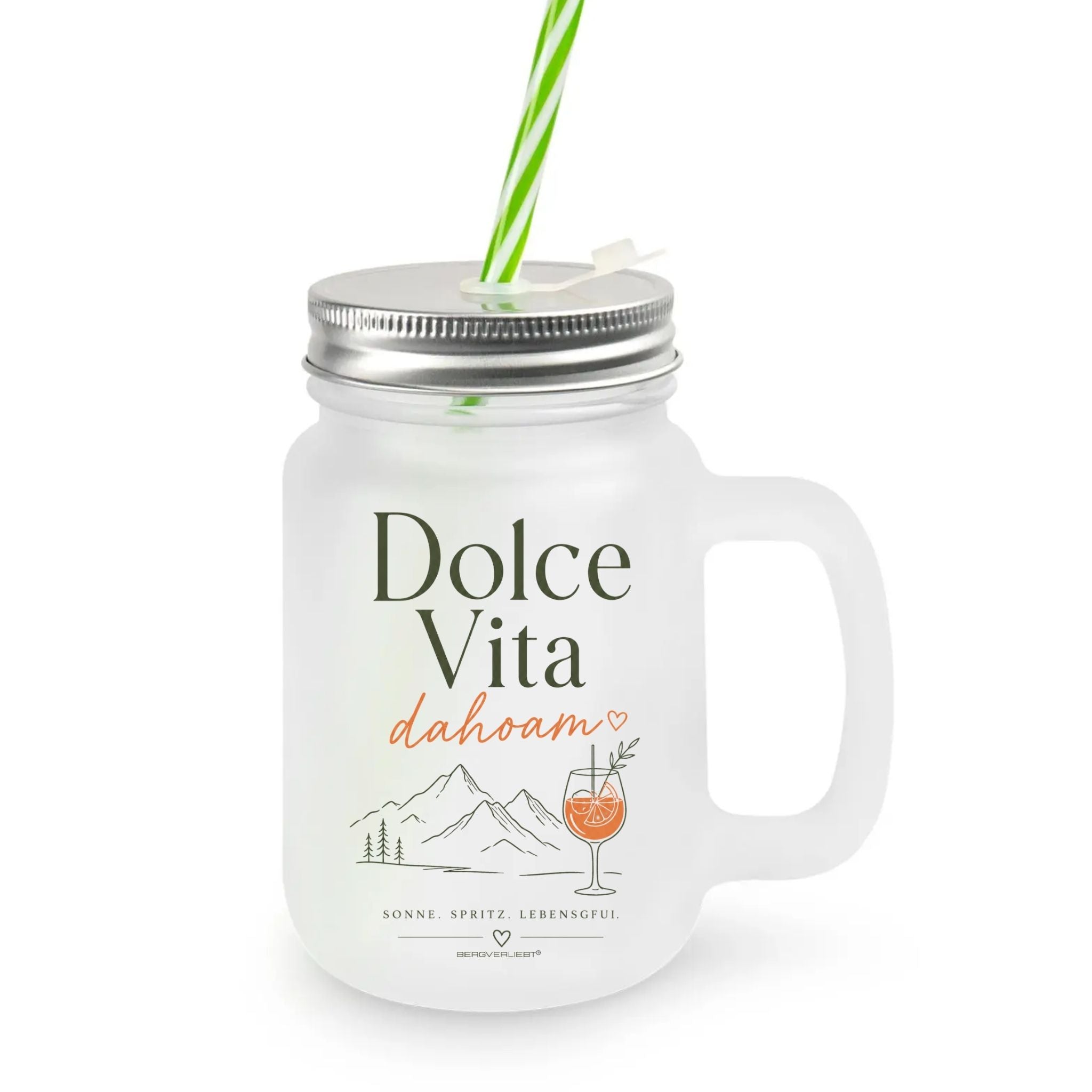 Trinkglas satiniert mit Strohhalm „Dolce Vita dahoam“
