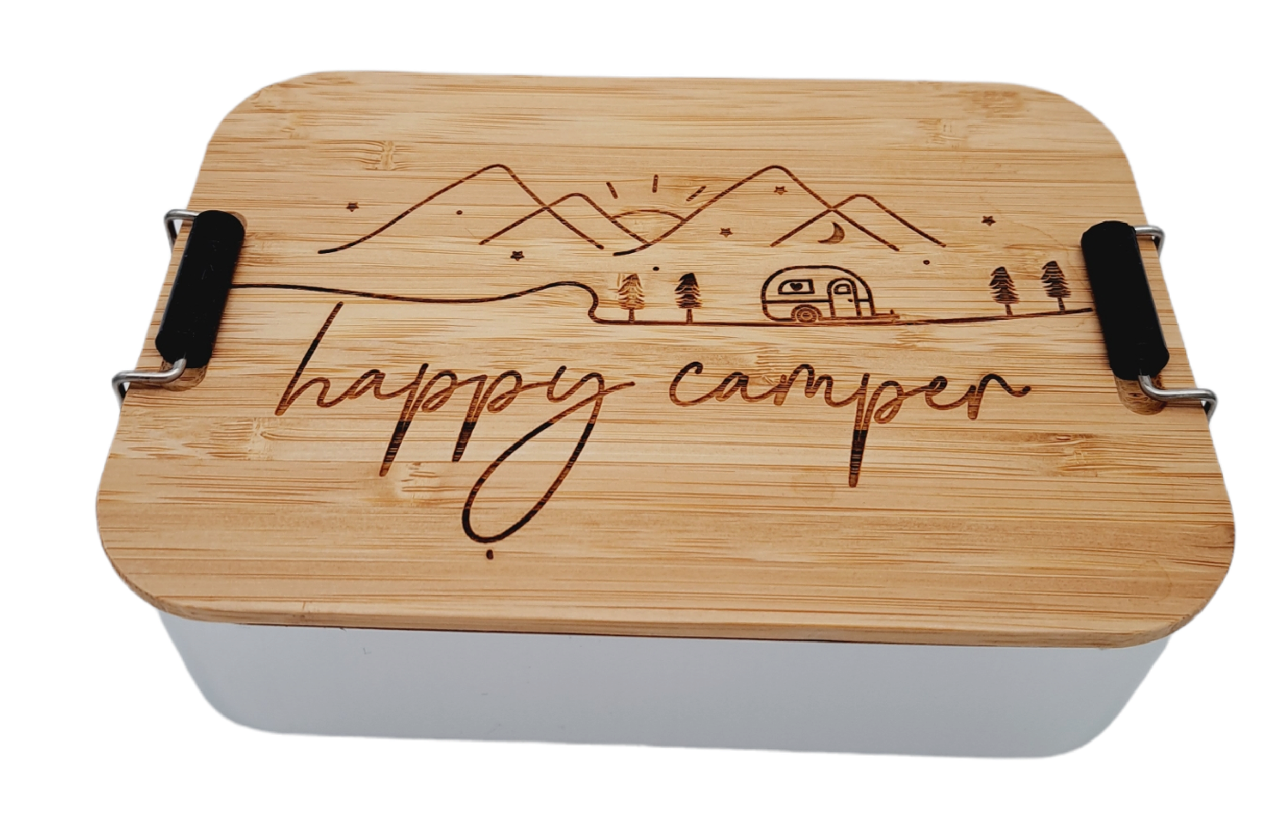 Brotdose Happy Camping mit Bambusdeckel